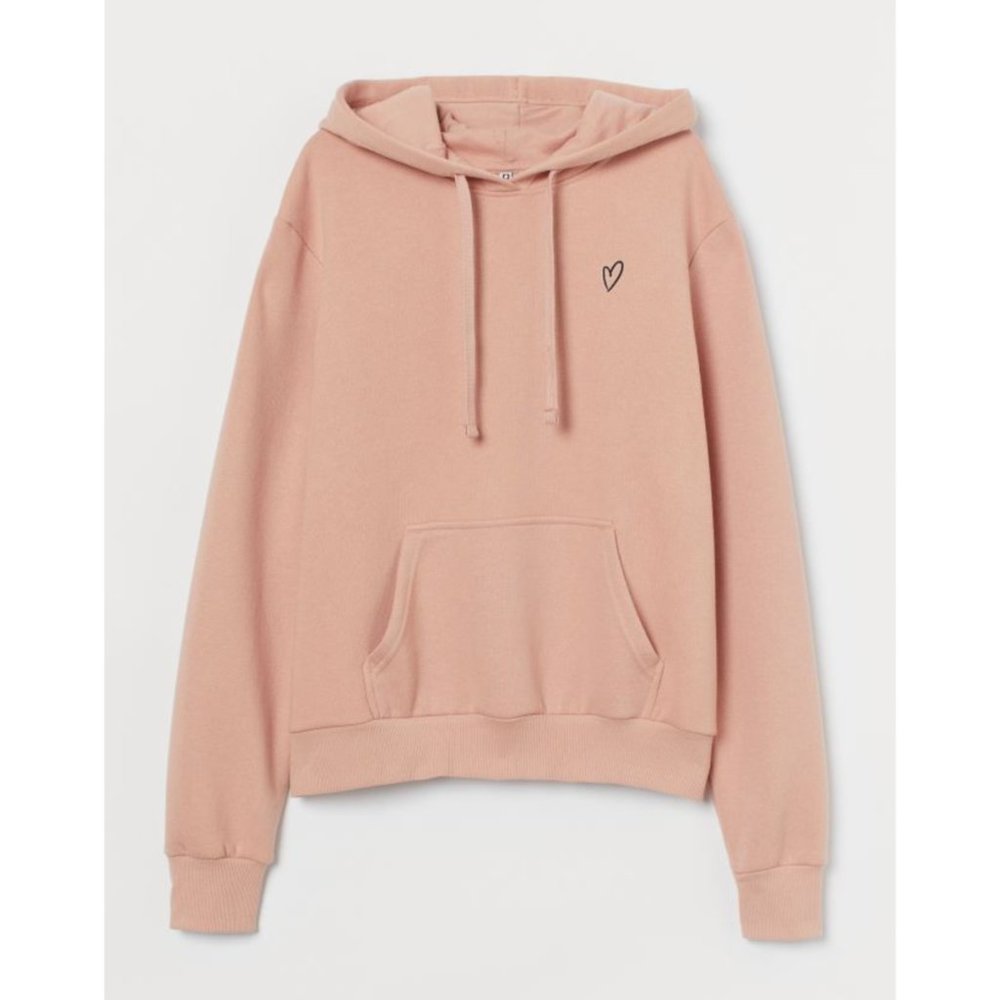 Soft Blush Pink Hoodie w/ Embroidered Heart